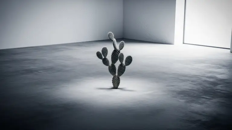 A single cactus in a stark, empty room, symbolizing the emotional distance of the dismissive-avoidant attachment style.