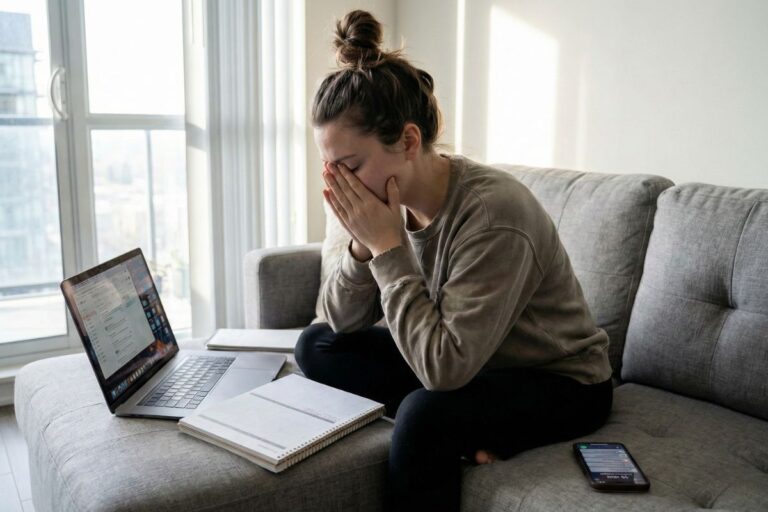 A woman looking overwhelmed, symbolizing the burnout from overfunctioning in relationships.