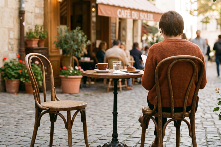 Empty chair across from someone at a café table, representing emotional unavailability in a relationship