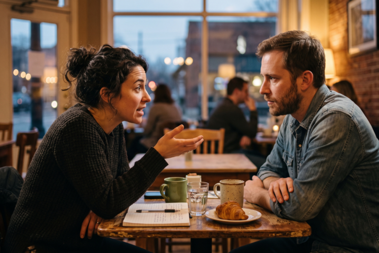 Two people in the middle of an honest, emotionally charged conversation
